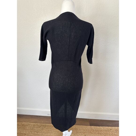 Eileen Fisher Sweater Dress S Wool Rib Knit Elbow Sleeve High-Low Tunic Black - Picture 4 of 9